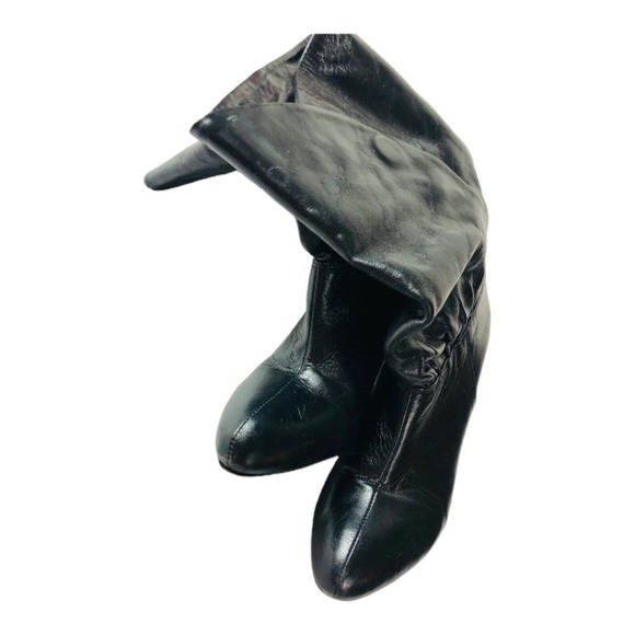 Crown Womens Pull On Mid Calf Almond Toe Heeled Boots Black Leather Size 6 - Picture 4 of 7